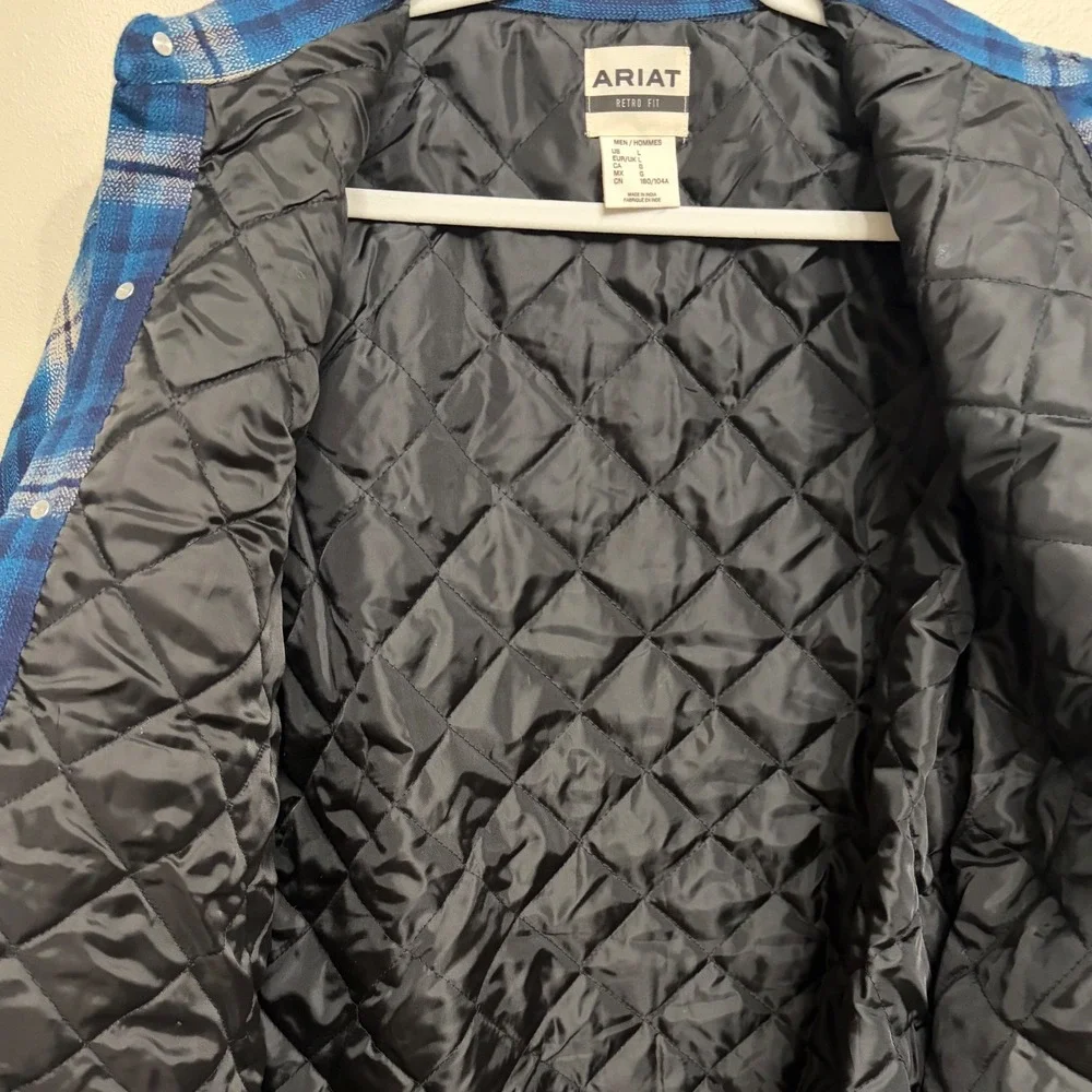 NWT ARIAT Hannoch Retro Shirt Jacket in Plaid Mood Indigo‎ Quilted Lined Men's L